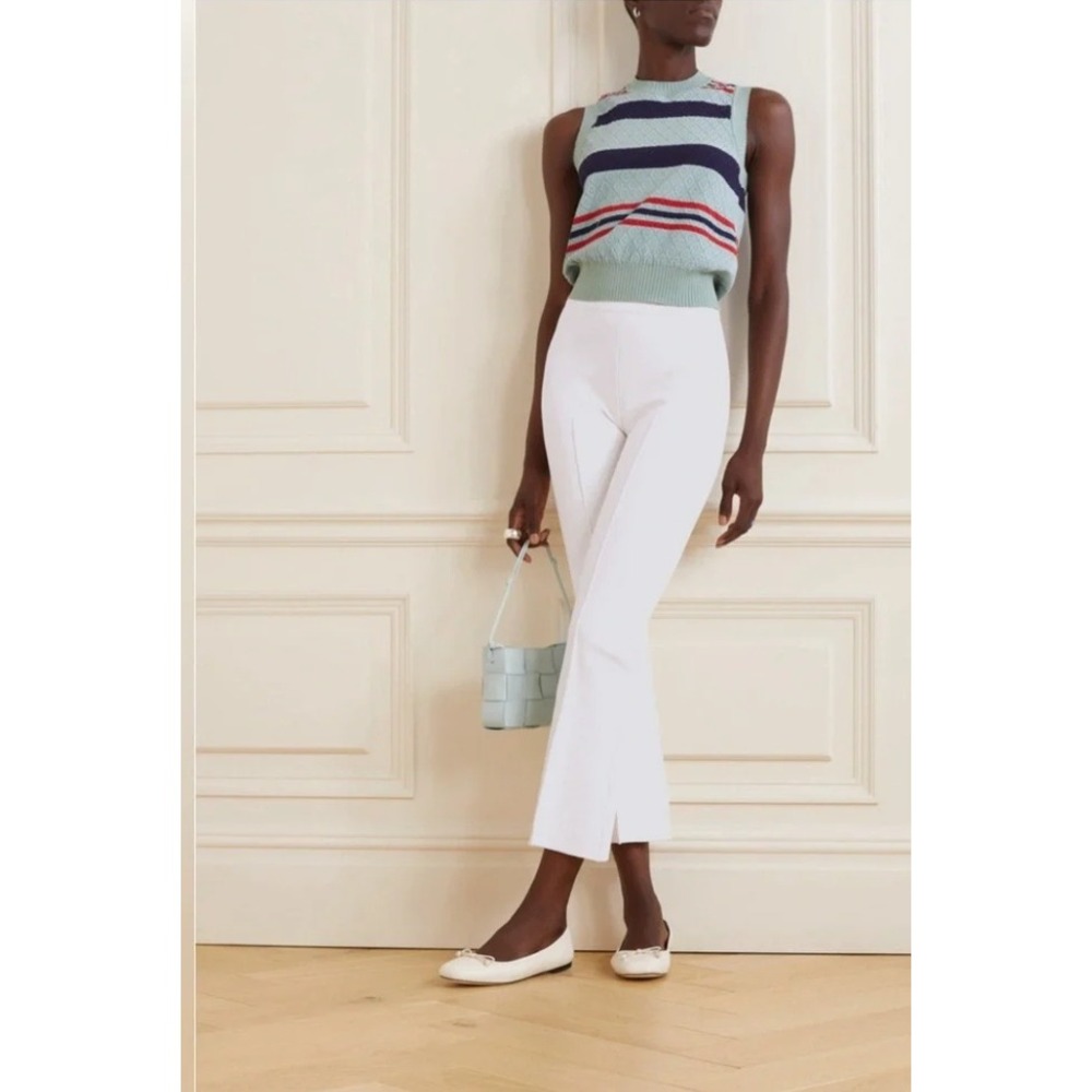 HIGH SPORT Kick Flare Pants Cream Textured Jacquard Italian Knit Luxury Small